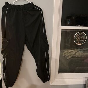 Black Cargo Jogger Pants with White Piping